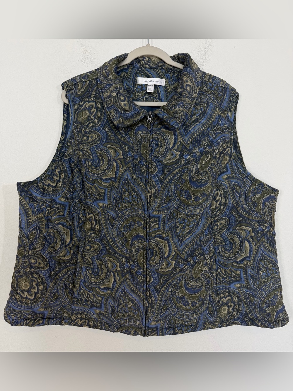 Croft & Barrow Blue Green Paisley Print Quilted Vest Size 3X